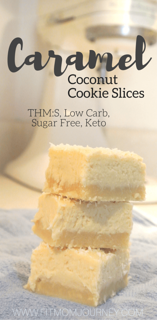 Mix it up with these Trim Healthy Mama Caramel Coconut Cookie slices. These are sure to become an indulgent family favorite!