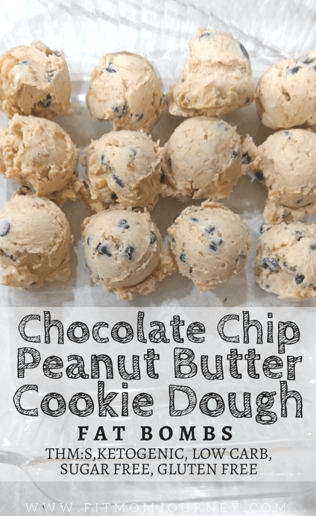 Looking for a quick and tasty recipe to help you get more fat in your diet? Make these no-cook Chocolate Chip Peanut Butter Cookie Dough Fat Bombs that are THM:S, Low Carb, Ketogenic, and Sugar Free!