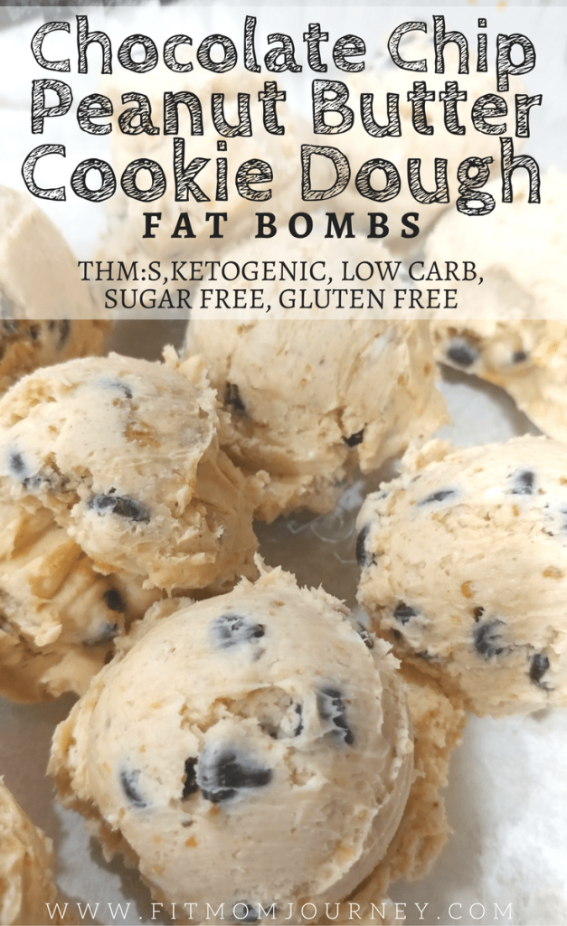 Looking for a quick and tasty recipe to help you get more fat in your diet? Make these no-cook Chocolate Chip Peanut Butter Cookie Dough Fat Bombs that are THM:S, Low Carb, Ketogenic, and Sugar Free!