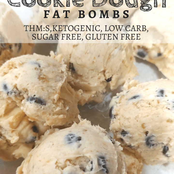 Looking for a quick and tasty recipe to help you get more fat in your diet? Make these no-cook Chocolate Chip Peanut Butter Cookie Dough Fat Bombs that are THM:S, Low Carb, Ketogenic, and Sugar Free!