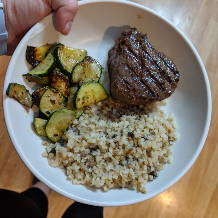 An easy Whole30 Sous Vide Ribeye marinated in ghee, rosemary and thyme that is so good you'll forget you're on the Whole30! Of course, it is served with Cauliflower Mushroom Risotto for a full meal.