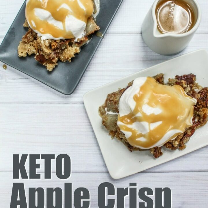 This delicious Keto Apple Crisp is a crowd-please whether you're surrounded by a keto crowd or not!  Keto Apple Crisp is a tradition in our family and is delicious served warm, with cold keto ice cream, and a keto butterscotch sauce.