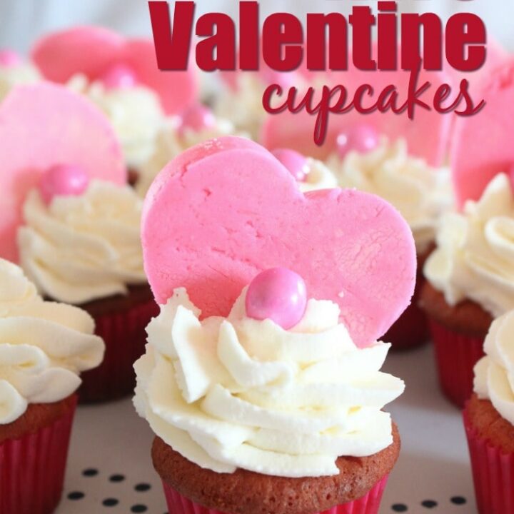 Sweet little Mini Keto Valentine Cupcakes with vanilla mascarpone frosting are the perfect treat for kids or adults.  They can be made as mini cupcakes or full size!