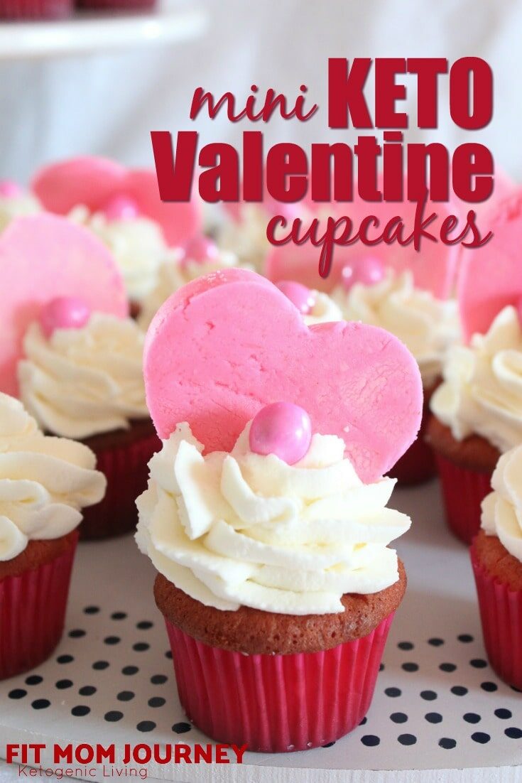 Sweet little Mini Keto Valentine Cupcakes with vanilla mascarpone frosting are the perfect treat for kids or adults.  They can be made as mini cupcakes or full size!