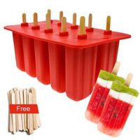 Xmifer BBM01 Popsicle Molds Food Grade Silicone Frozen Ice Cream Maker with Wooden Sticks, Red