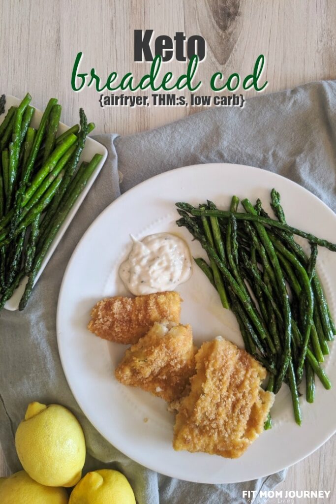 A keto take on traditional fried fish dinner, Keto Air Fryer Breaded Cod is made with quality cod fillets, coated in a crispy low carb breading, and fried in an air fryer.  A modern take on a classic.