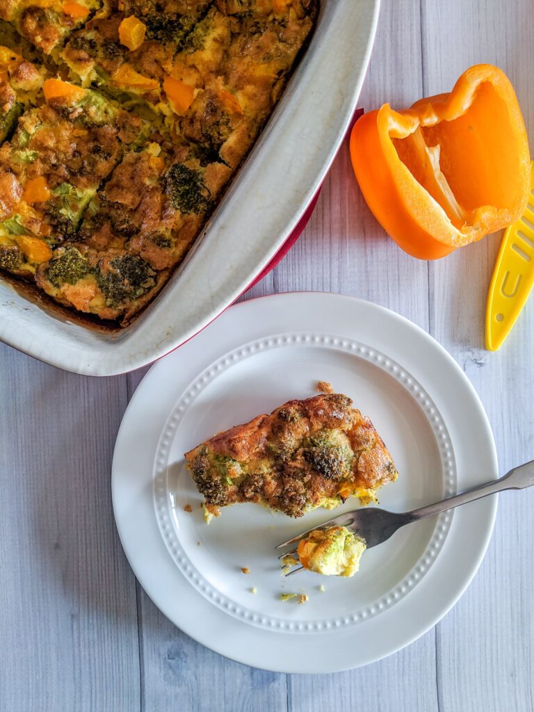 A recipe we've been making on repeat, Keto Egg Casserole is loaded with broccoli, peppers, and bursting at the seams with flavor!  I make one almost every week for my husband, which feeds him breakfast all week.