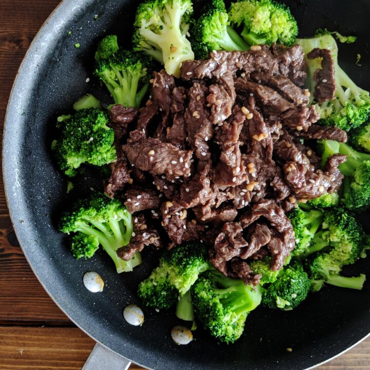 This Keto Beef and Broccoli is an easy, one-pan meal that is chock-full of nutrients and ready in 15 minutes.  Perfect for a busy family who misses takeout!