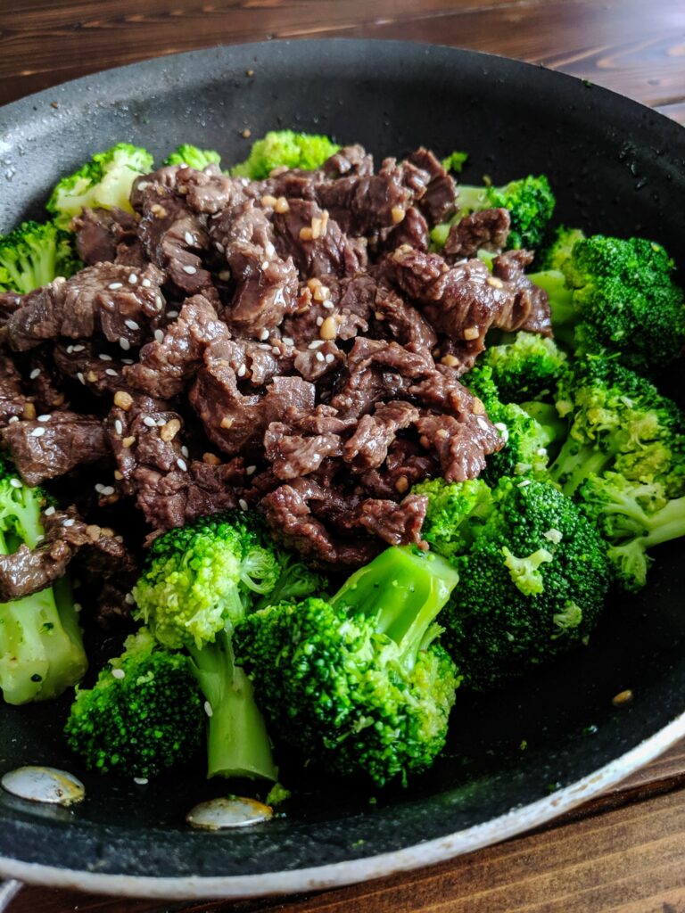 This Keto Beef and Broccoli is an easy, one-pan meal that is chock-full of nutrients and ready in 15 minutes.  Perfect for a busy family who misses takeout!