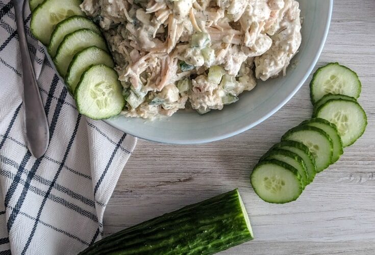 An easy chicken salad with all the flavors of a traditional greek gyro, Keto Tzatiki Chicken Salad is an easy to make instant lunch classic. Throw it on a Josephs's lavash, or serve it with cucumbers and Jilz Crackers.