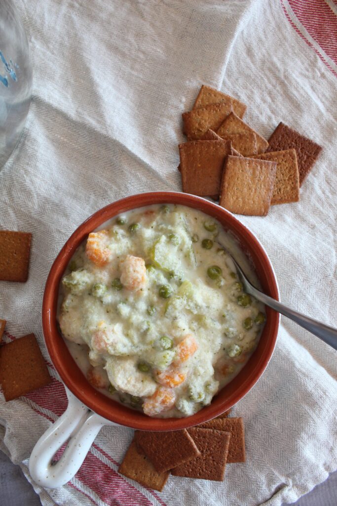 This Keto Chicken Pot Pie Soup is easy to make in the slow cooker or InstantPot.  The new recipe is easy to make, yet still delicious and hearty.