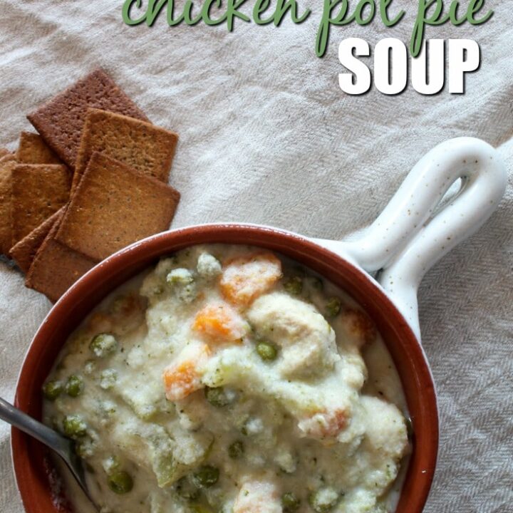 This Keto Chicken Pot Pie Soup is easy to make in the slow cooker or InstantPot.  The new recipe is easy to make, yet still delicious and hearty.