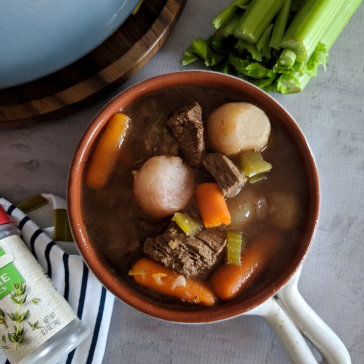Throw all the ingredients for Keto Beef Stew in the slow cooker before work and have a delicious, hearty, meal waiting when you get home!  Even my 5 year old loves Keto Beef Stew and requests it often!