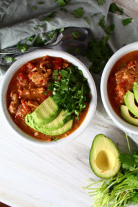 The longer it simmers, the better this Keto Chicken Tortilla Soup tastes!  Made to be packed with flavor as well as Paleo, Ketogenic, Low Carb, a THM:S and Grain Free, Keto Chicken Tortilla Soup is a soothing soup for cold weather.