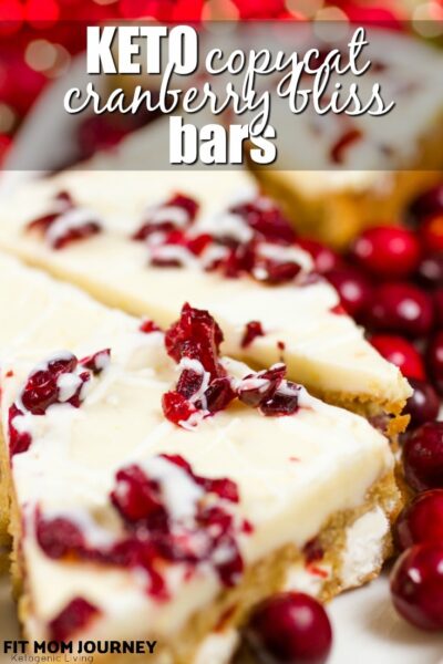My copycat of the famous Starbucks Cranberry Bliss Bars, made low carb and ketogenic!  Keto Cranberry Bliss Bars have cranberries, notes of orange, and just enough sweetness to make it a delicious treat!