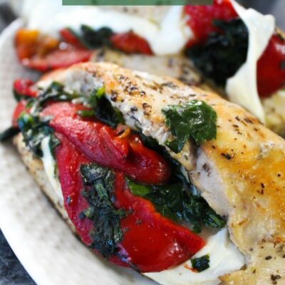 Roasted Red Pepper, Spinach, and Mozzarella Stuffed Chicken Breast