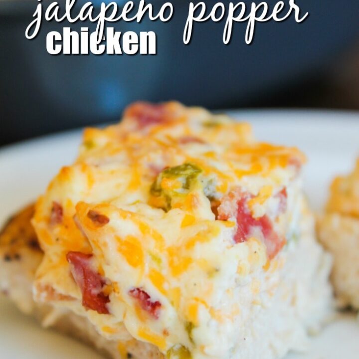 Keto Jalapeno Popper Chicken is a low carb casserole that makes everyone happy! Juicy chicken breasts, melty and spicy cheese topping make for a delicious dinner one day and lunch the next.