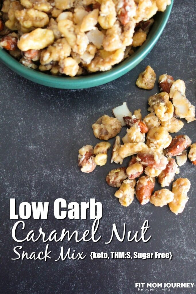 You know all those random bags of nuts and coconut you have hanging out in your pantry after you've been keto for a while?  This Low Carb Caramel Nut Snack Mix was made out of my desperation for both a snack and to use up some odds and ends - enjoy!