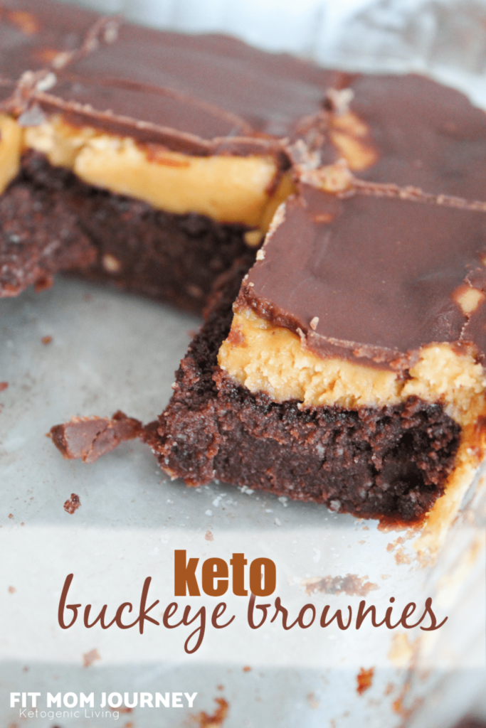 Buckeyes are a candy made from peanut butter fudge dipped in melted chocolate - so delicious!  These Keto Peanut Butter Brownies are inspired by the classic buckeye treat, using a base of chocolate brownies, topped with peanut butter fudge, followed by a layer of melted chocolate.