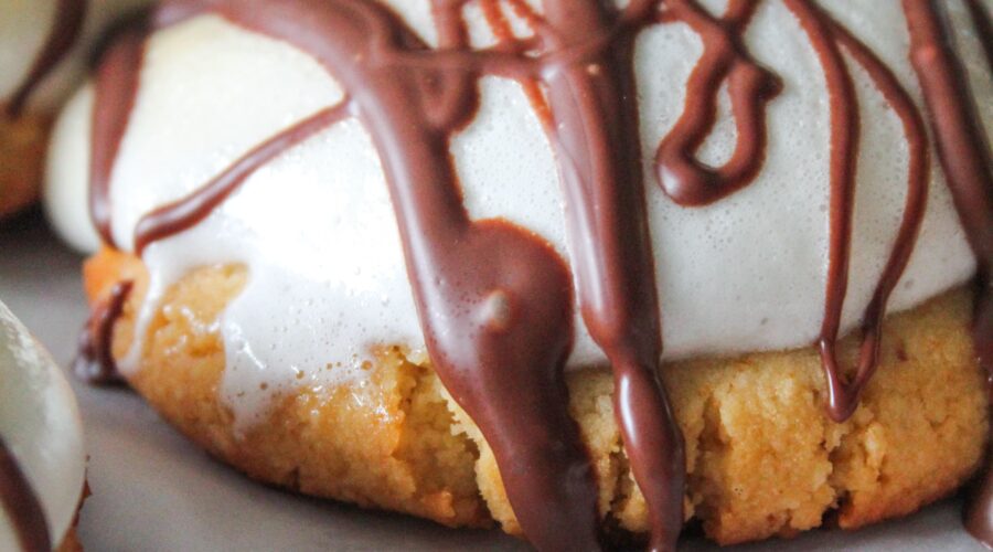 Chewy Keto S'Mores Cookies topped with keto marshmallows and sugar free chocolate - delicious and no campfire required!