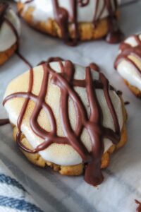 Chewy Keto S'Mores Cookies topped with keto marshmallows and sugar free chocolate - delicious and no campfire required!