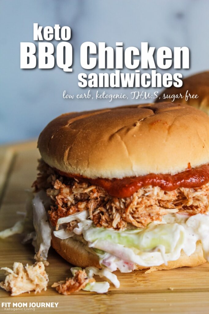 When warm weather comes around, I start putting easy, refreshing meals in the rotation, including these Low Carb Pulled BBQ Chicken Sandwiches.  Pulled chicken with keto barbecue sauce, and keto coleslaw on a low carb bun - these are easy to put together and great during hot weather.
