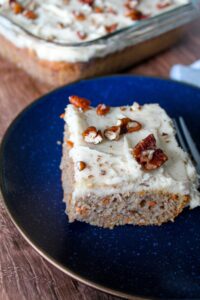 Perfectly spiced and incredibly moist, Keto Spice Cake with Browned Butter Cream Cheese Frosting is the perfect holiday season cake.  Fits keto or low carb macros, free of gluten or grains, and is a THM:S.