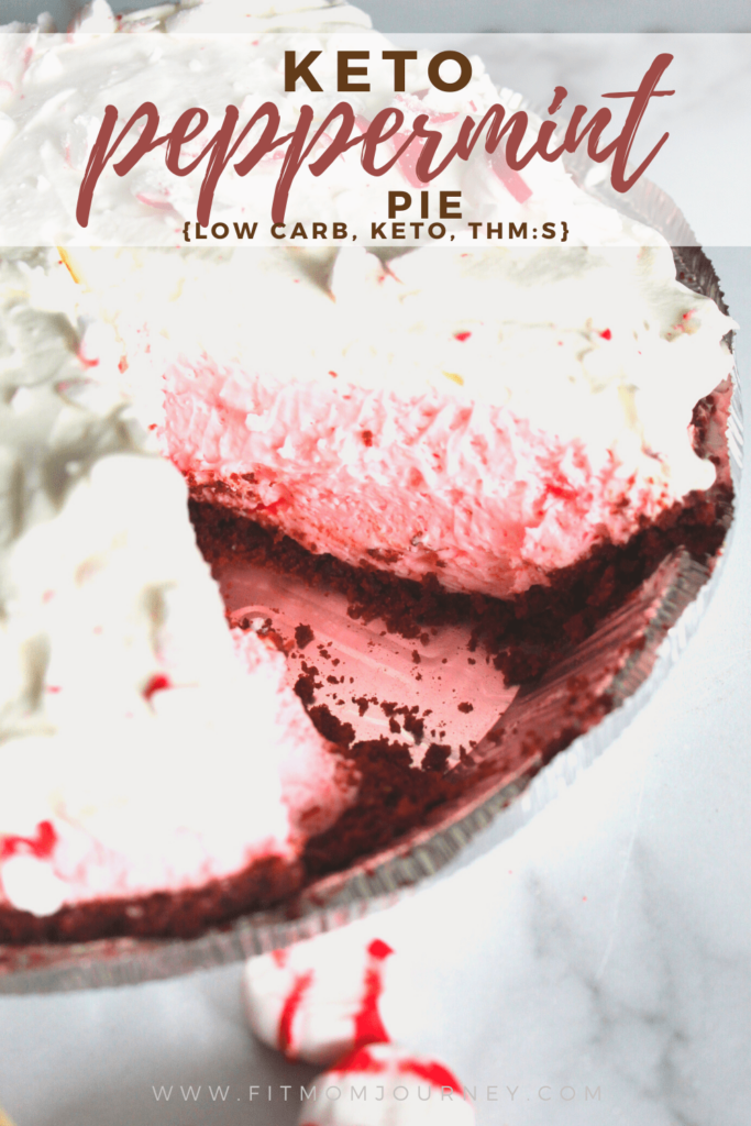 A beautiful holiday or Valentine Dessert, Keto Peppermint Pie, aka Keto Candy Cane Pie uses cream cheese and whipped cream to create a fluffy dessert with a dark chocolate crust.  My family loves it, and yours will too!