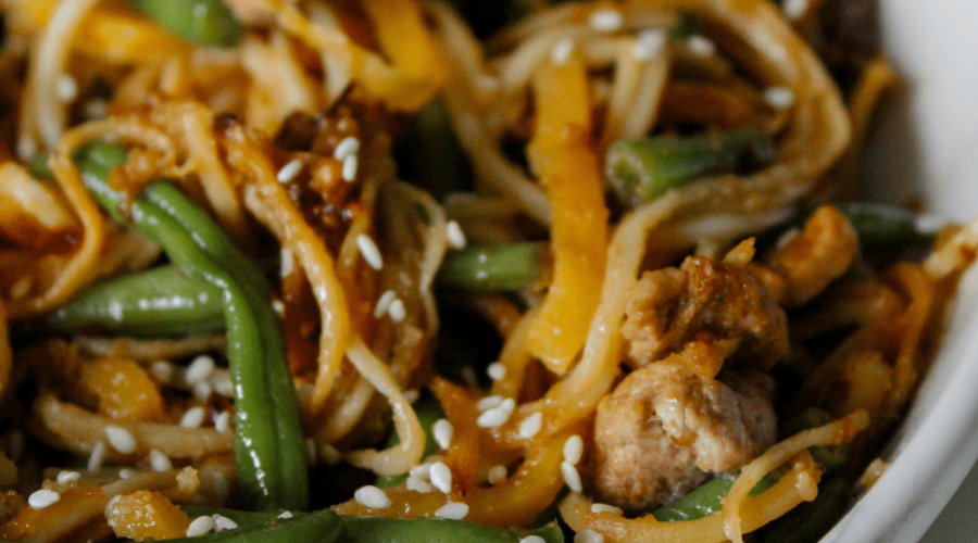 Ready in 10 minutes, this Keto Spicy Garlic Stir Fry with Pork is a regular in my meal rotation.  It's packed with vegetables and can use up any veggies left in the fridge!