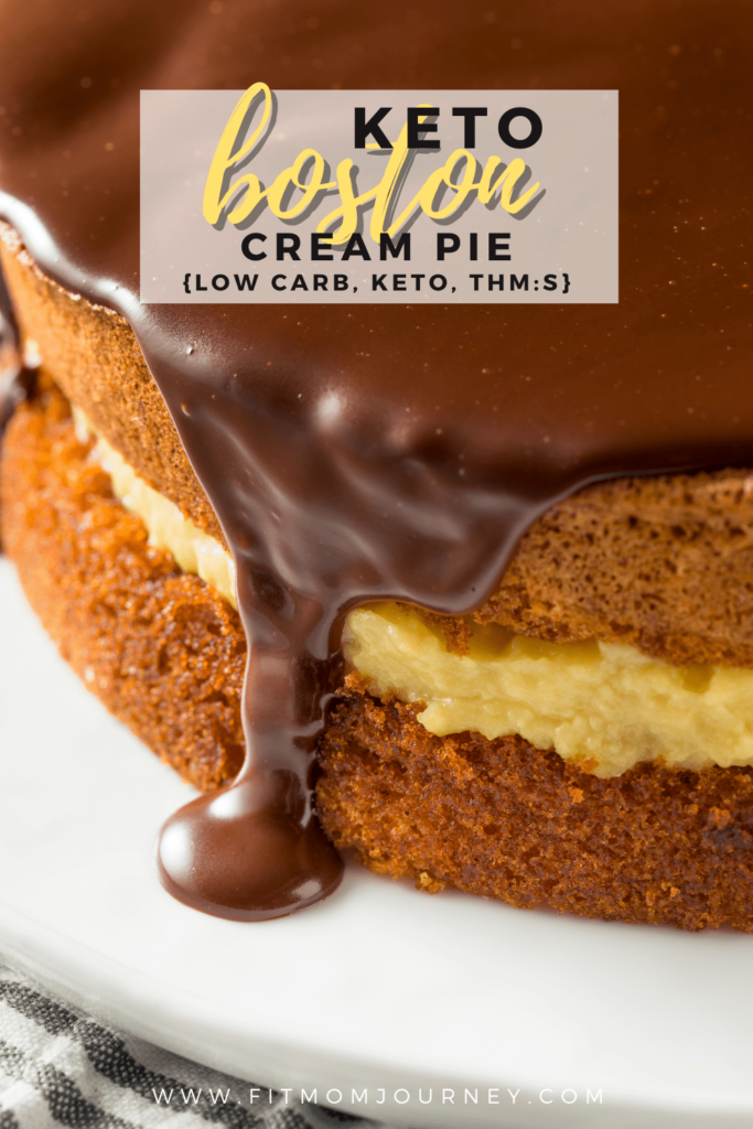 A delicious, classic dessert made low carb, Keto Boston Cream Pie uses moist yellow cake, and an unbelievably easy custard filling, and chocolate ganache.  