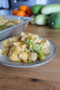 This Keto Chicken Broccoli Cheese Casserole includes a homemade cheese sauce, flavorful chicken, and delicious broccoli and cauliflower.  Kid-friendly and reheats well for lunches throughout the week or as leftovers.