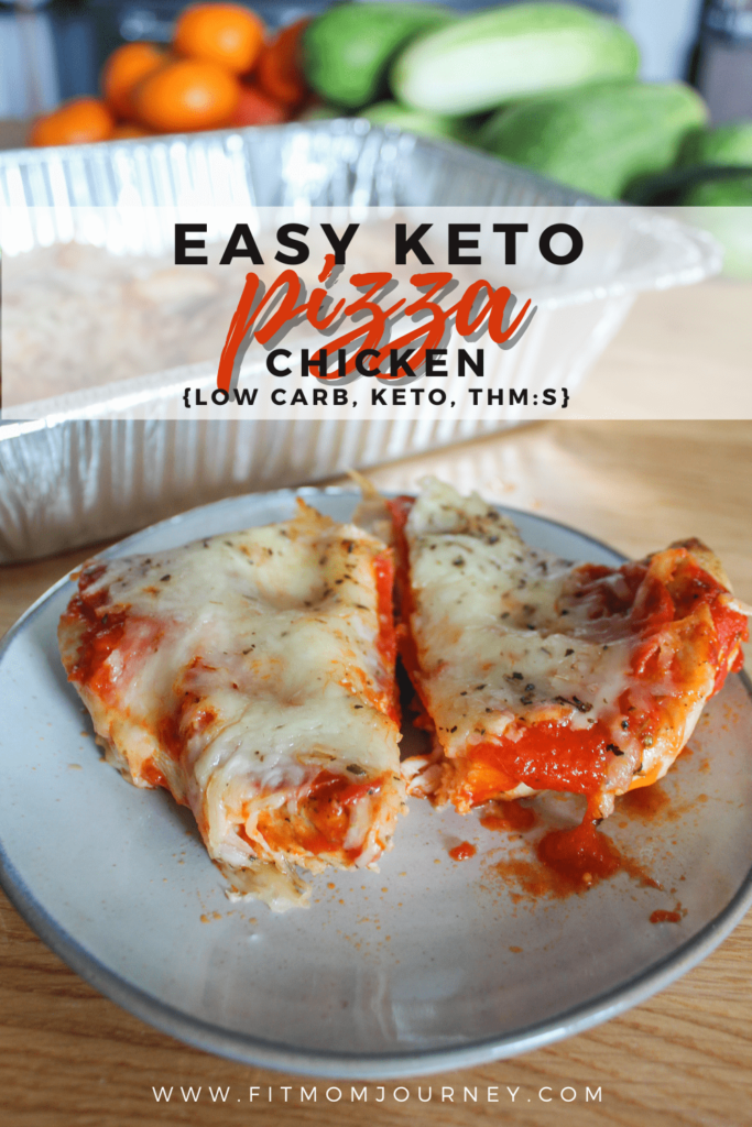 Need the easiest keto dinner ever?  Make Keto Pizza Chicken!  Baked Chicken topped with marinara, pepperoni, and melty mozzarella makes a super simple dinner everyone will love.