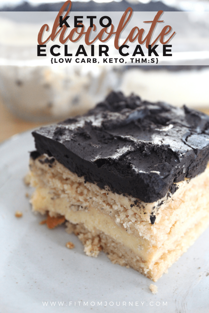 Keto Chocolate Eclair cake is a refrigerator cake that is made of simple layers of keto graham crackers, keto custard, and topped with keto buttercream - and the delish, and none of the carbs.