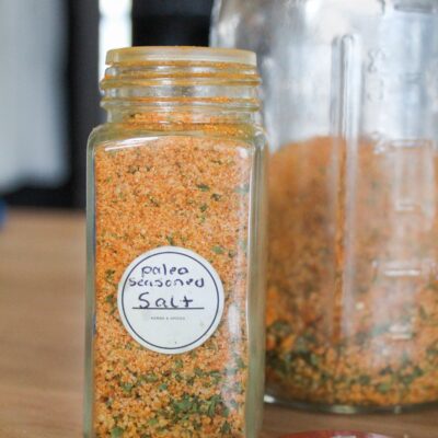 A very easy Homemade Seasoned Salt Recipe that is free of sugar, fillers, gluten, or grains and only uses high quality ingredients found in most paleo kitchen.  Always keep this on hand to give foods a hit of flavor!