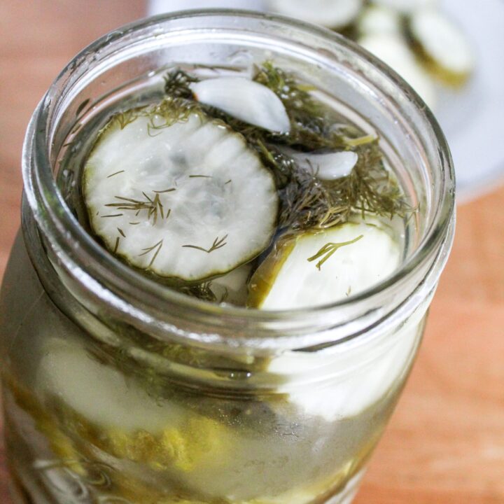Quick & Easy Keto Refrigerator Pickles are bursting with tangy dill and garlic flavor, a kick of spice, and super crunchy. Homemade pickles made in the refrigerator - better than the grocery store, and better for you!