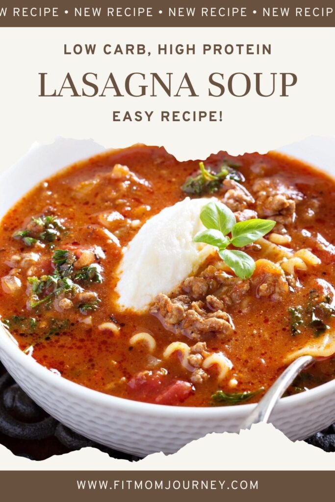 This Keto Lasagna soup is a big pot of comforting soup that the whole family will love. It's packed with full of herbs, tomato sauce, sauteed onions, ground beef and tons of cheese.  Can be made with or without low carb noodles, and always high protein.