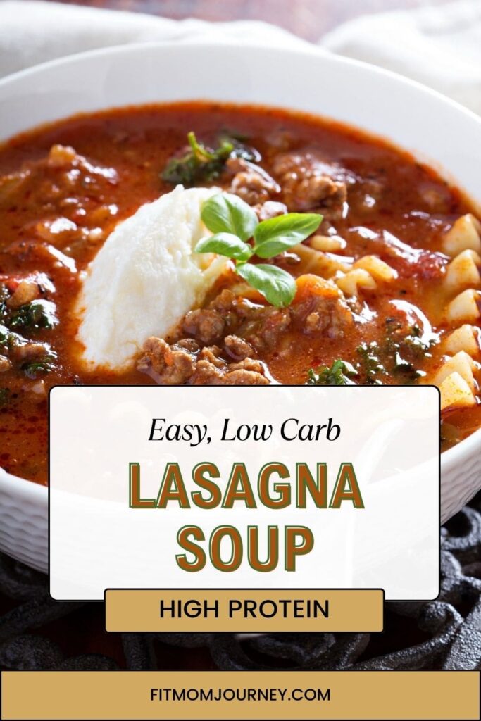 This Keto Lasagna soup is a big pot of comforting soup that the whole family will love. It's packed with full of herbs, tomato sauce, sauteed onions, ground beef and tons of cheese.  Can be made with or without low carb noodles, and always high protein.