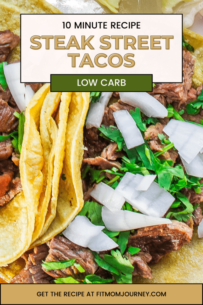 Quick, easy & authentic Keto Steak Street Tacos you can make in 10 minutes at home! Topped with onion, cilantro and lime juice, they SO good as well as being low carb, ketogenic, and high protein.