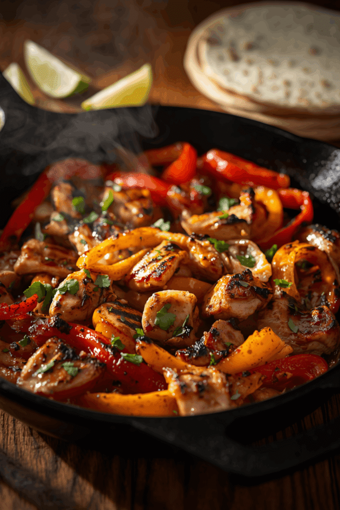 Learn how to make juicy restaurant-style chicken fajitas at home using a simple marinade, high heat, and the right searing technique. This recipe includes step-by-step instructions, ingredient tips, and pro secrets for perfectly charred peppers and tender chicken every time.